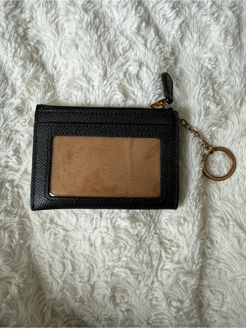 Coach Black Leather Card Holder with Gold Key Ring - Picture 3 of 4